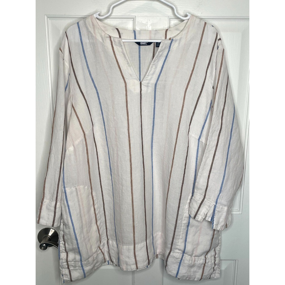Land's End Women's Stripe Pullover Tunic Sz 2X 100% Linen Beachy Lagenlook